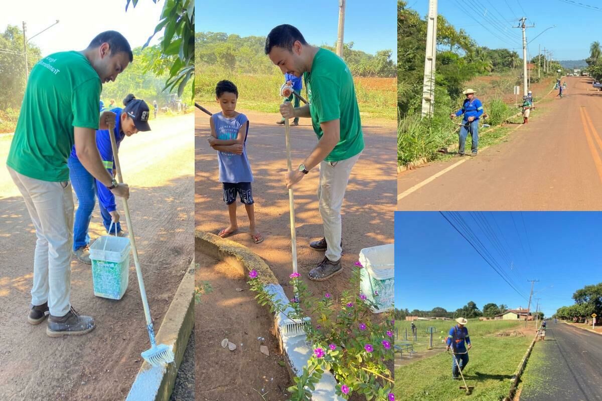 Imagem de compartilhamento para o artigo Prefeitura leva pintura de meio-fio, roçada, tapa-buraco e melhorias ao bairro Santo Antônio, em Pedro Gomes da MS Todo dia